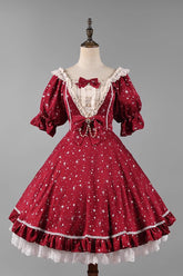 Midsummer Galaxy Shiny Star Print Short Sleeves Ruffle Bowknot Sweet Lolita OP Dress